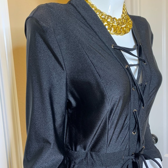 Black Dress with Criss Cross Ties Lycra Large - Picture 6 of 9